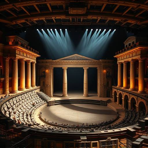 Image illustrant l'évolution du théâtre à travers l'histoire, de l'Antiquité à nos jours.