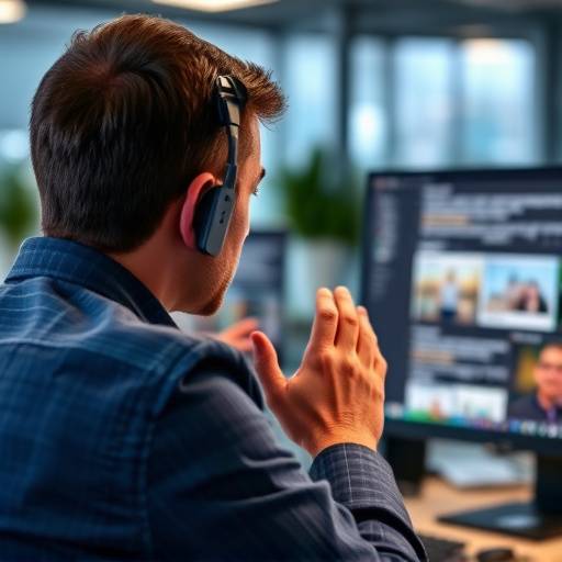 Une personne utilisant un lecteur d'écran pour naviguer sur un site web, symbolisant l'accessibilité numérique.